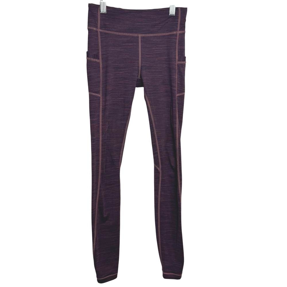 Athleta Girl Purple Striped Active Leggings Pants Pockets Kids‎ M 8-10